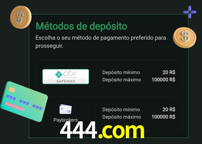 O cassino 444.com oferece uma grande variedade de métodos de pagamento